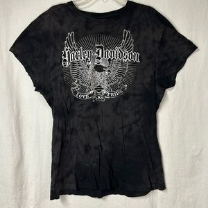 Harley-Davidson Women’s Tee Size XL Black Gray Tie Dye Short Sleeve EUC